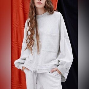 Nap Drawstring Hem‎ Cotton Sweatshirt in Cloud XXS